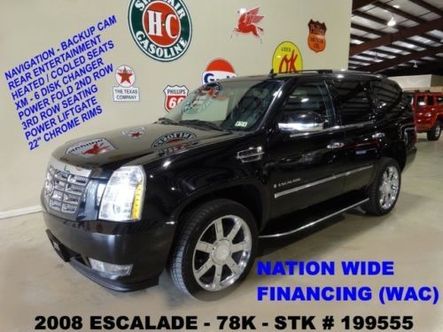 2008 escalade awd,sunroof,nav,rear dvd,htd/cool lth,chrome 22&#039;s,78k,we finance!