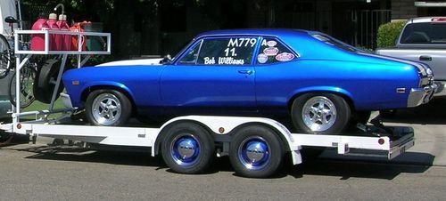 1969 nova drag racer and open trailer