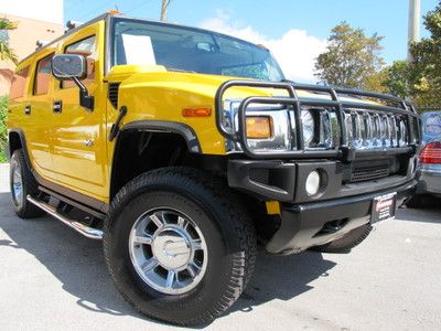 Yellow h2 hummer chrome leather touchscreen auto 4x4 3rd row xenon awd carfax