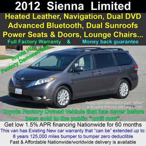 12 sienna limited+navigation+dual dvd+power 3rd row seats+2nd row lounge seats!!