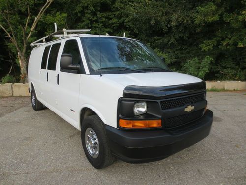 2007 chevy express g3500, extended, diesel, utility cargo van, shelves and bins