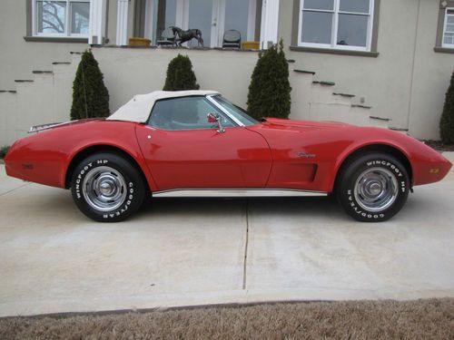 1975 corvette convertible 4 speed # match. rare red with silver! original miles