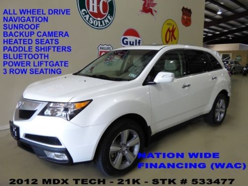 12 mdx tech pkg awd,sunroof,nav,back-up,htd lth,3rd row,18in whls,21k,we finance