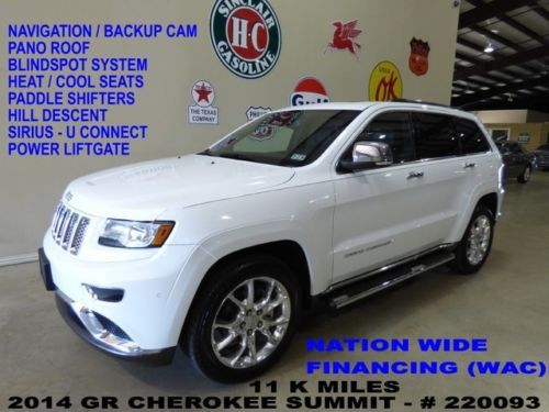 14 grand cherokee summit 4x4,pano roof,nav,htd/cool lth,20in whls,11k,we finance