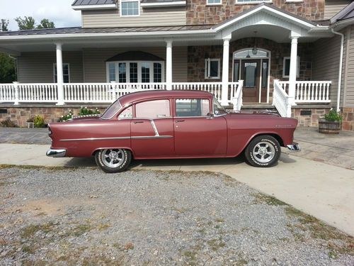 55 chevy 4 door post brown straight 6 cylinder