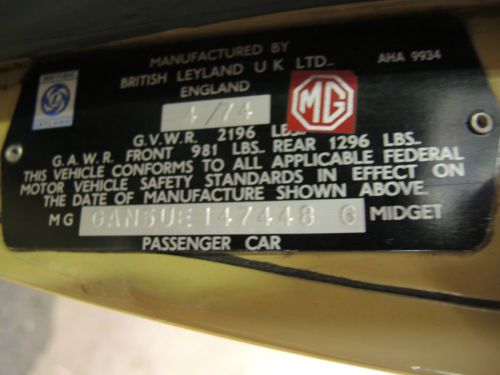 1974 MG Midget Convertible, 18,000 original miles! Fantastic Survivor!, image 16