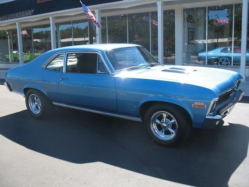 1972 chevrolet nova ss mulsanne blue 350 disc brakes buckets with console