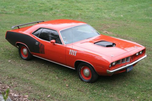 1971 plymouth cuda 340 original shaker,billboards, wing, hemi orange